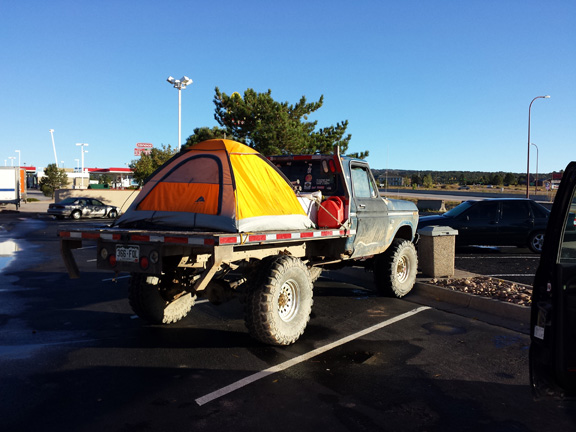 Tent on a flatbed truck